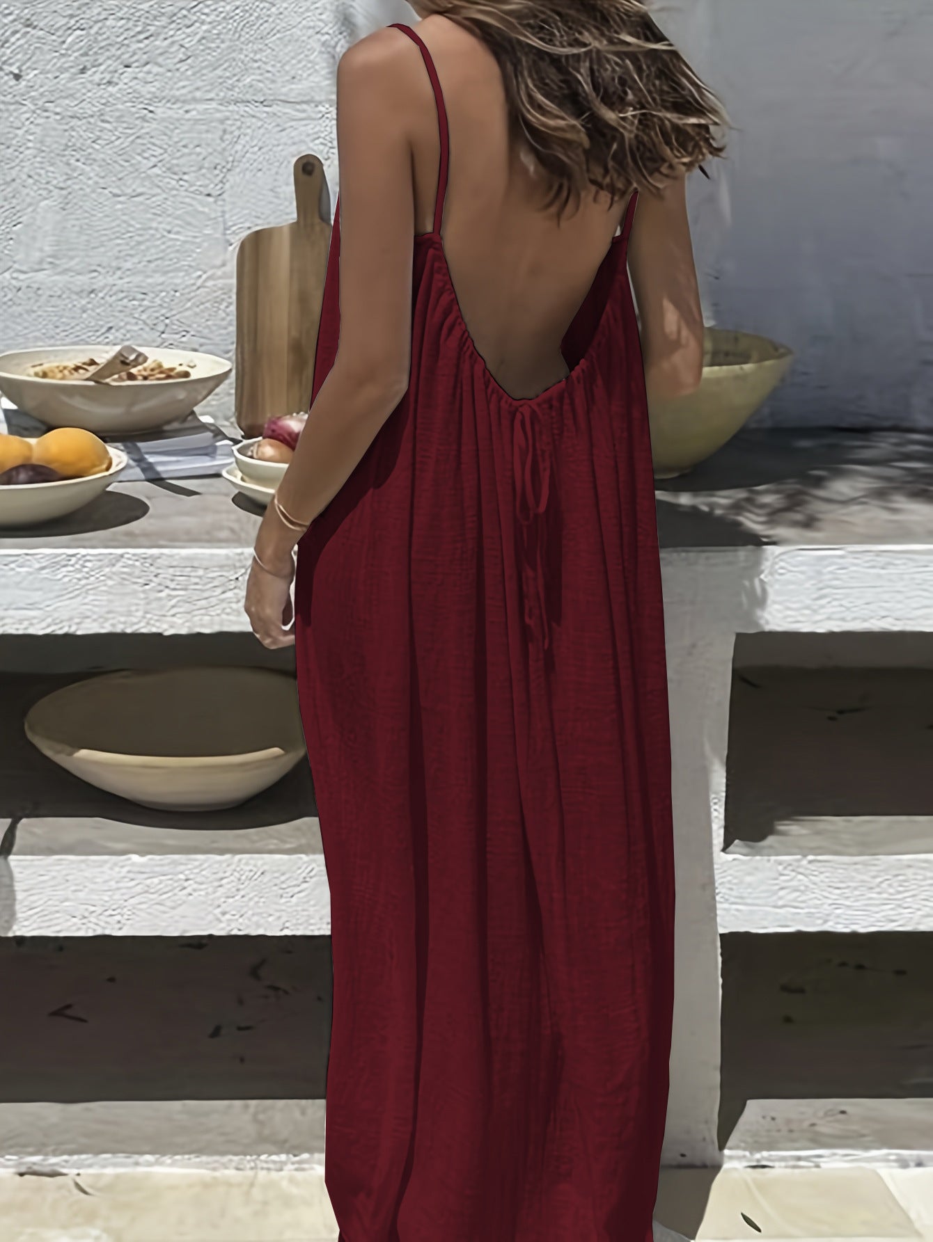 Backless Loose Fit Maxi Dress with Spaghetti Straps