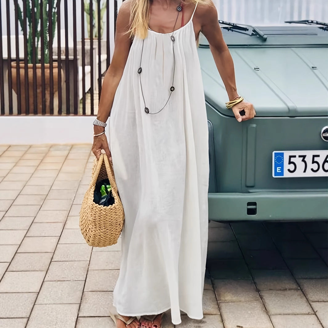 Backless Loose Fit Maxi Dress with Spaghetti Straps