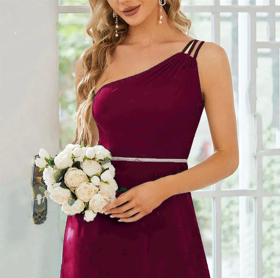 High-Grade One-Shoulder Slim Fit Evening Dress for Women