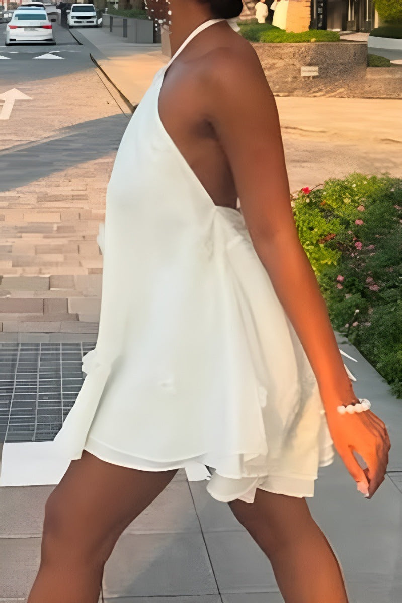 3D Flower Halter Chiffon Mini Dress – Elegant Summer Party Outfit