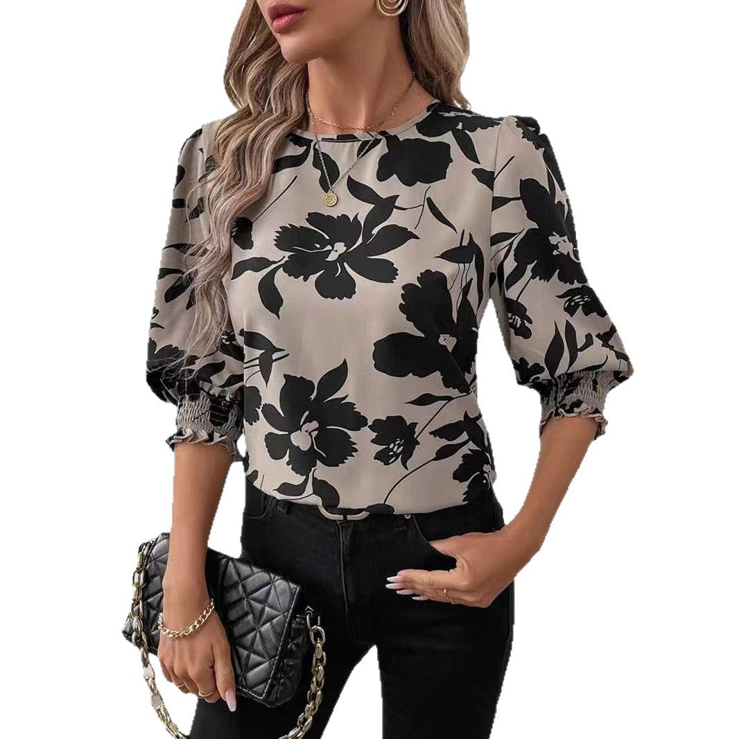 Women’s Floral Printed Blouse – 3/4 Sleeve Casual Summer Top