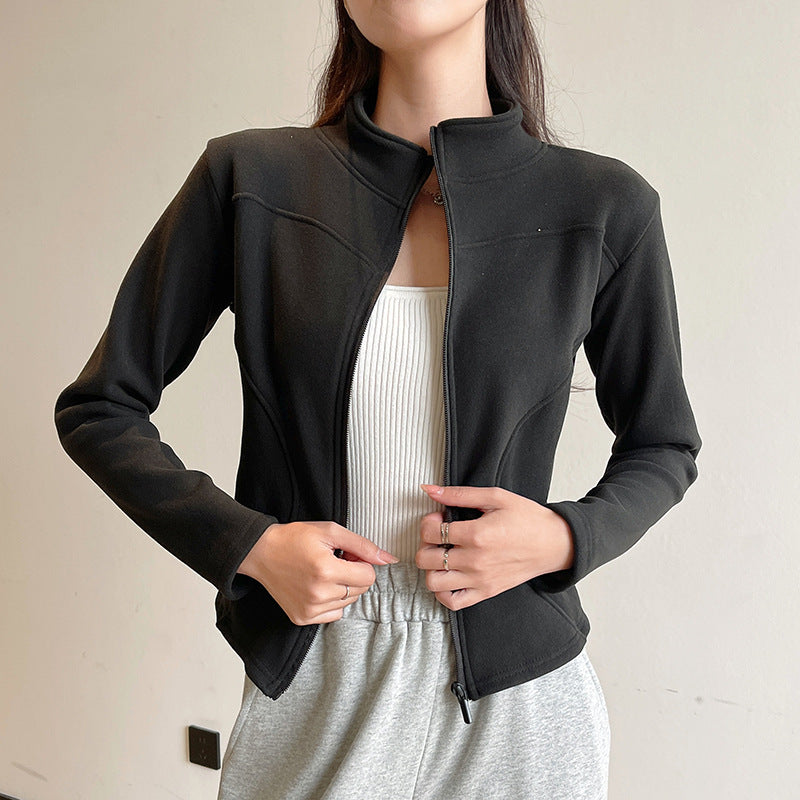 Stand Collar Short Coat – Women’s Warm Zipper Hoodie Jacket