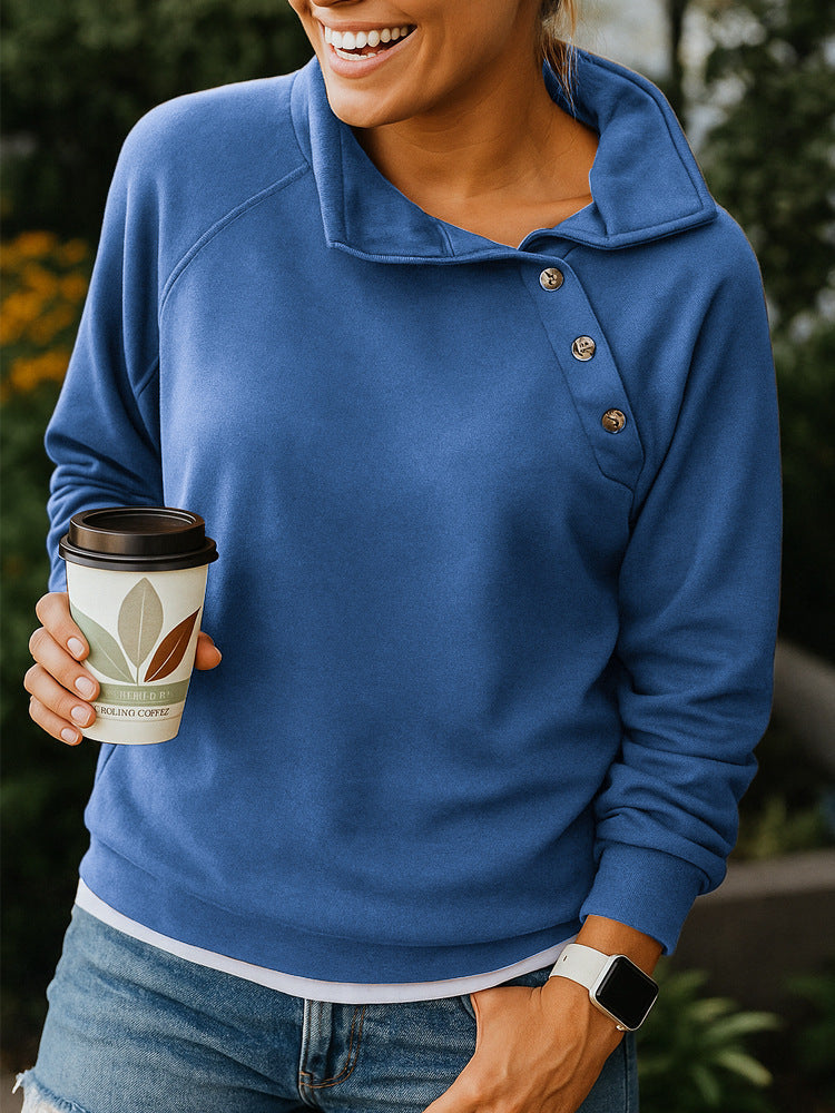 Casual Loose Long Sleeve Button Collar Pullover Sweater