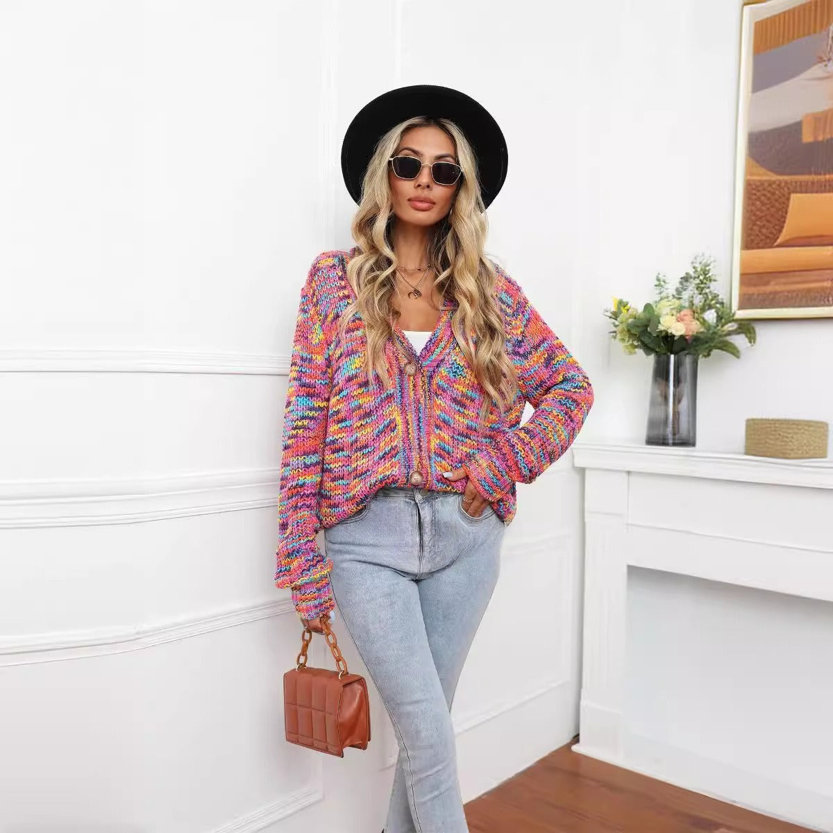Women’s Rainbow Knit Cardigan – Festival Style Colorful Sweater