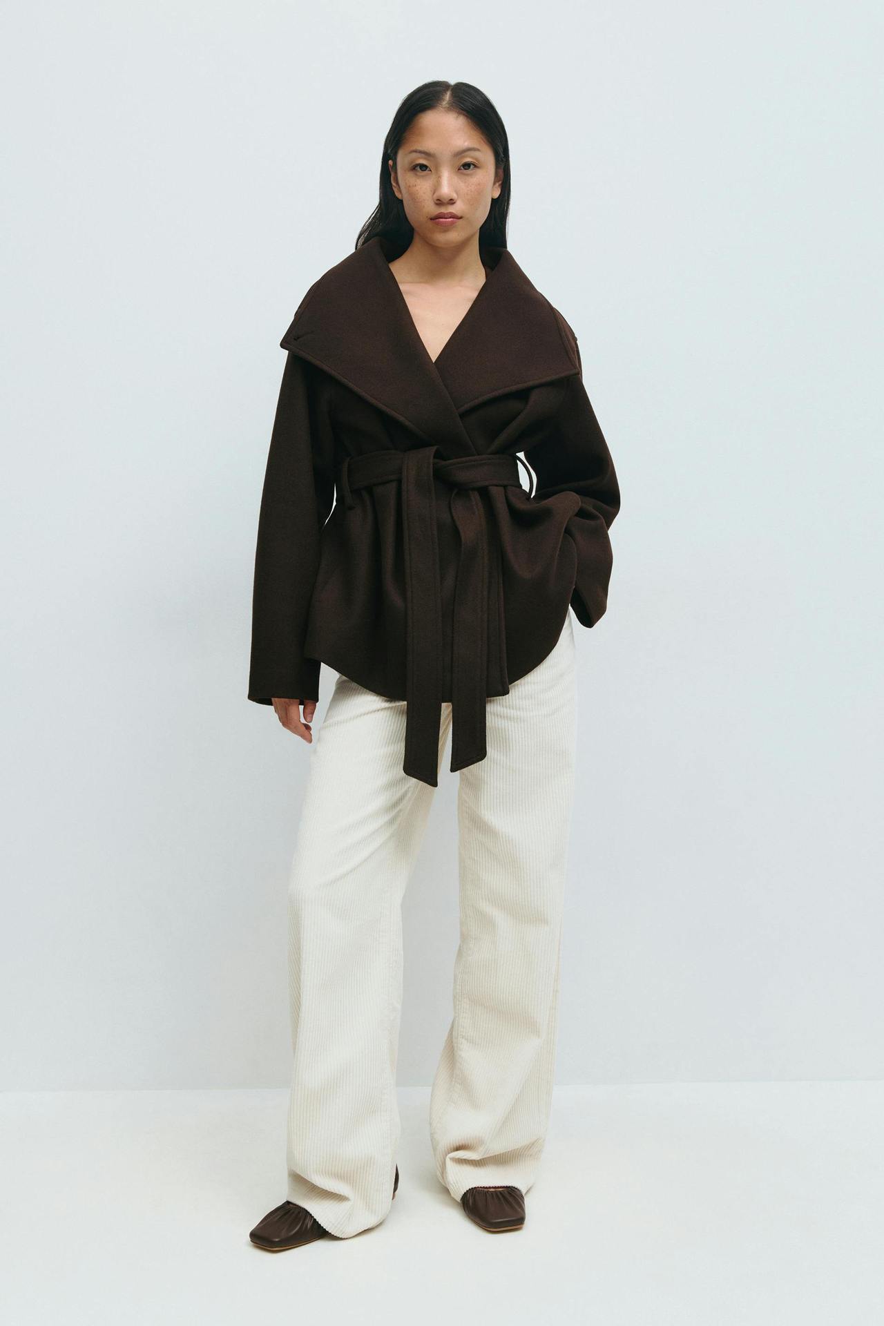 Women’s Autumn Winter Woolen Belted Coat – Elegant Mid-Length Jacket