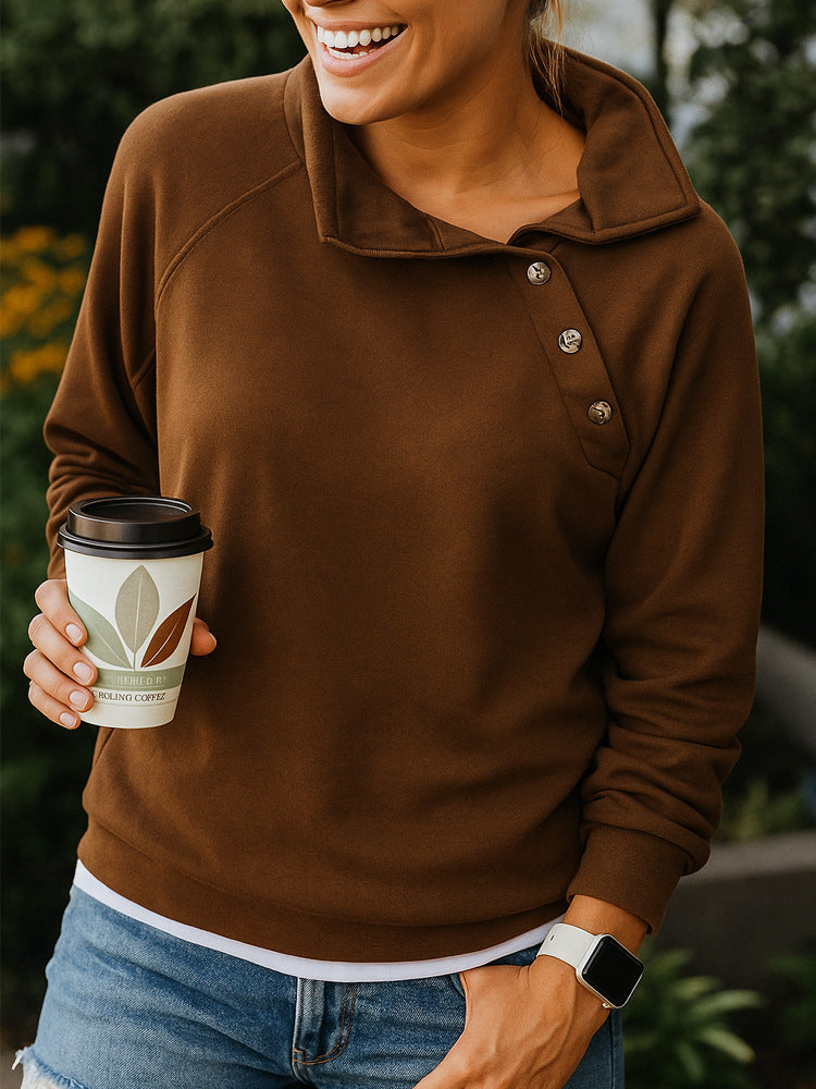 Casual Loose Long Sleeve Button Collar Pullover Sweater