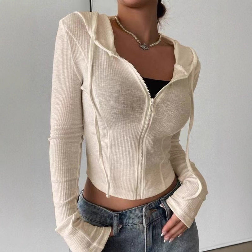Slim Fit Cropped Zip-Up Hoodie – Casual Sportswear
