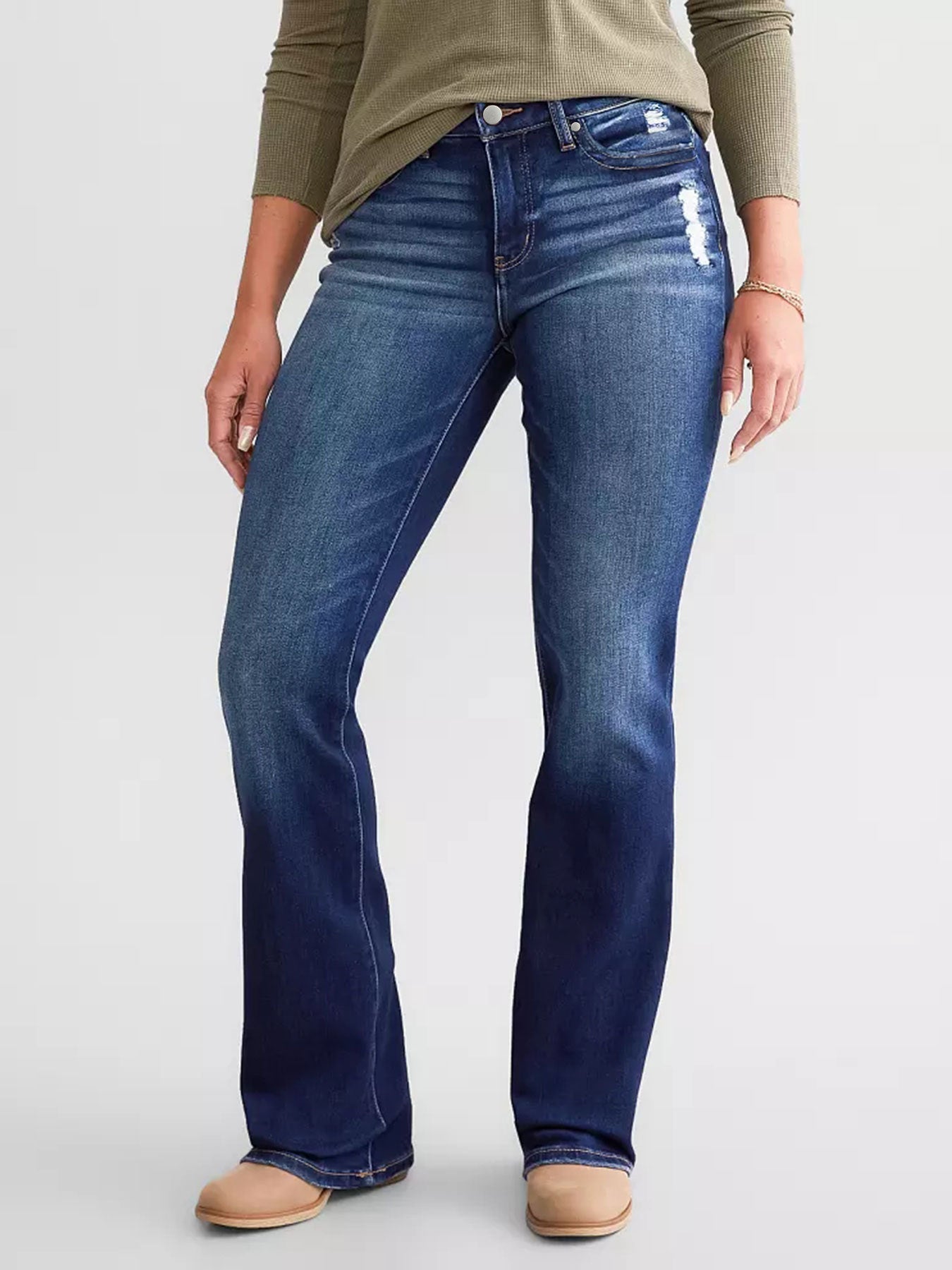 Women’s High-Waist Stretch Slim Fit Flared Ripped Jeans