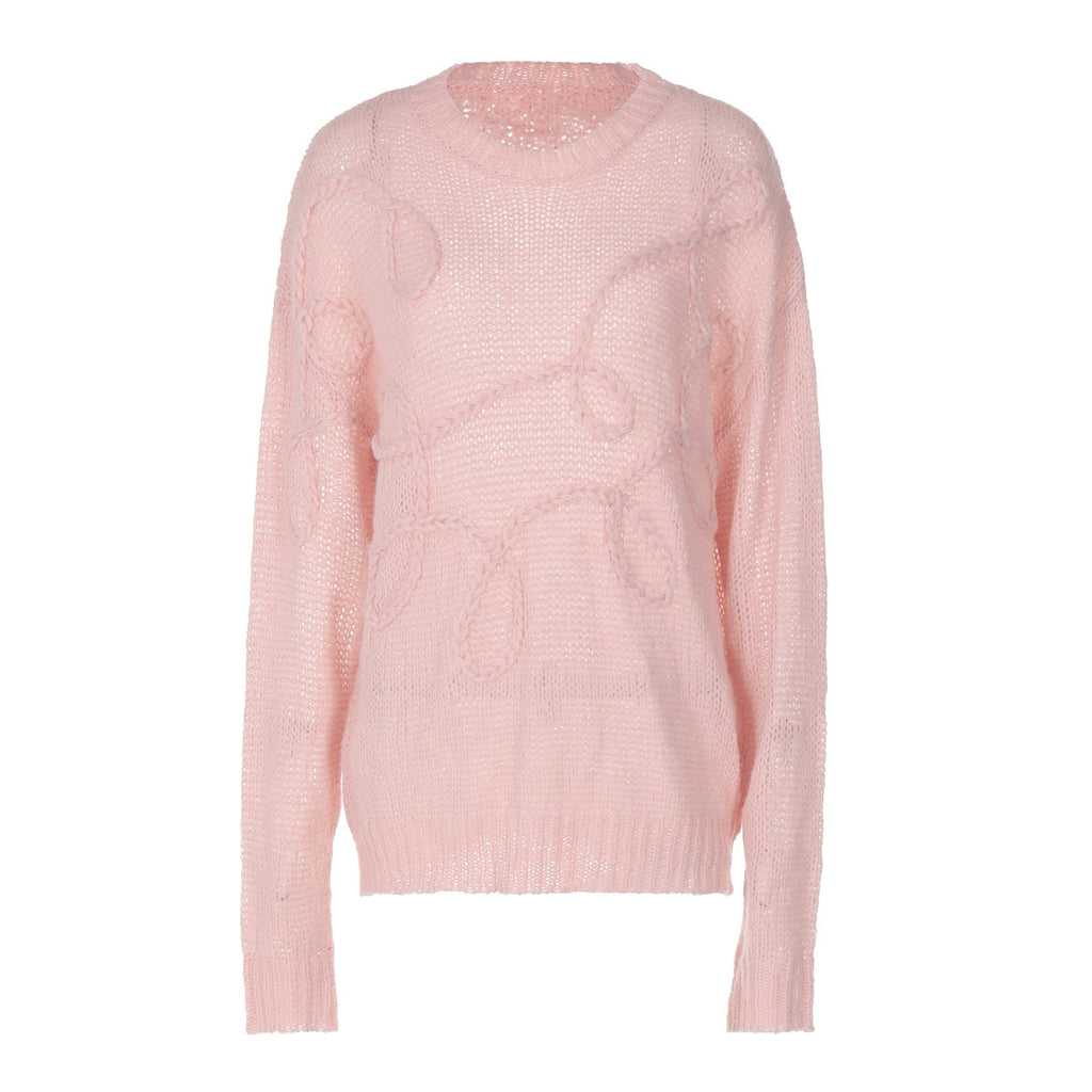 Women’s Solid Color Round-Neck Knit Sweater – Long Sleeve Pullover