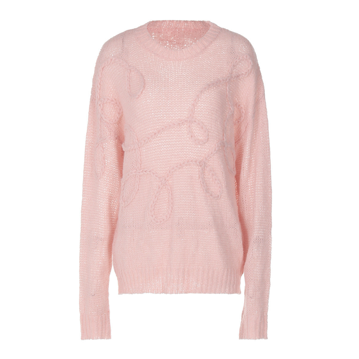 Women’s Solid Color Round-Neck Knit Sweater – Long Sleeve Pullover