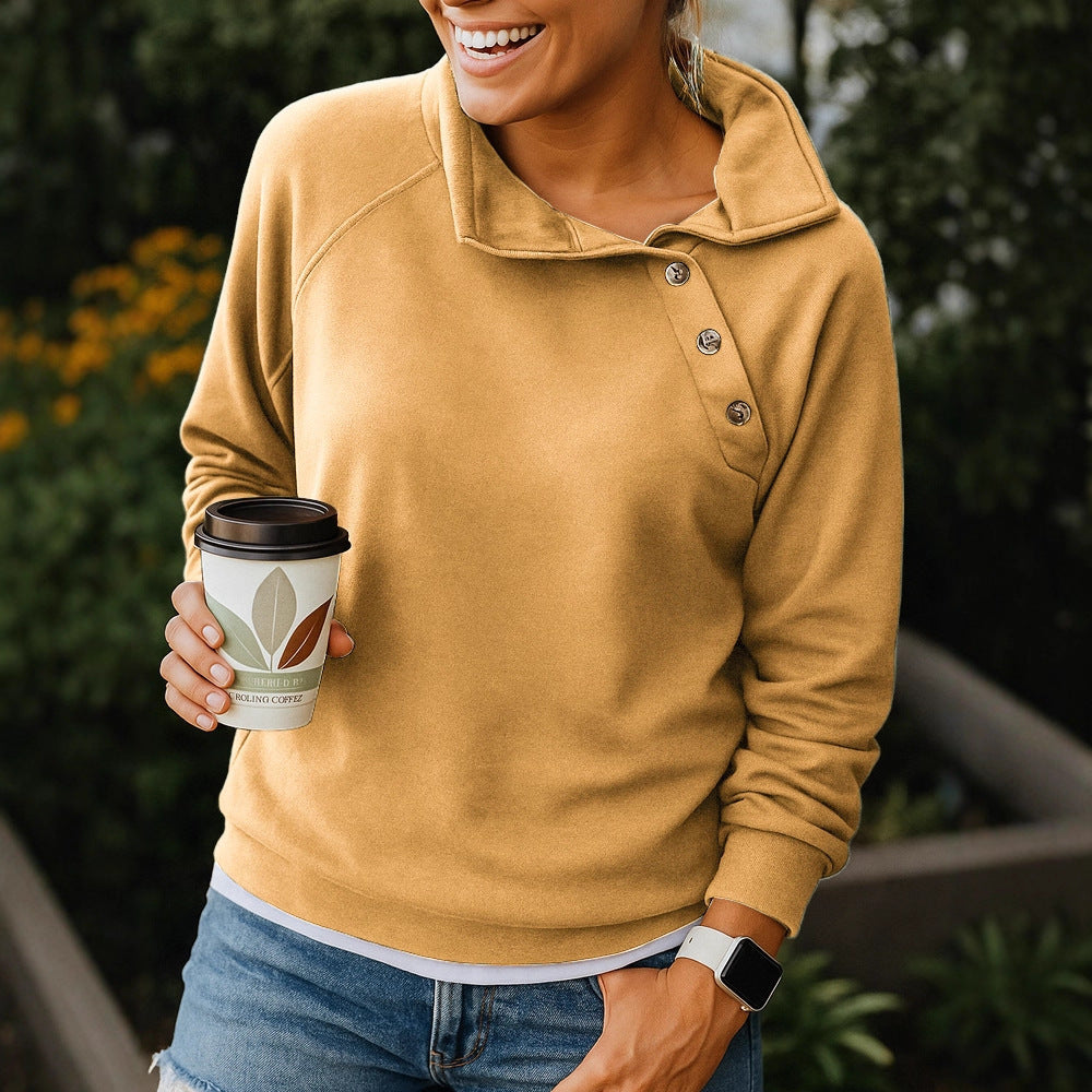 Casual Loose Long Sleeve Button Collar Pullover Sweater