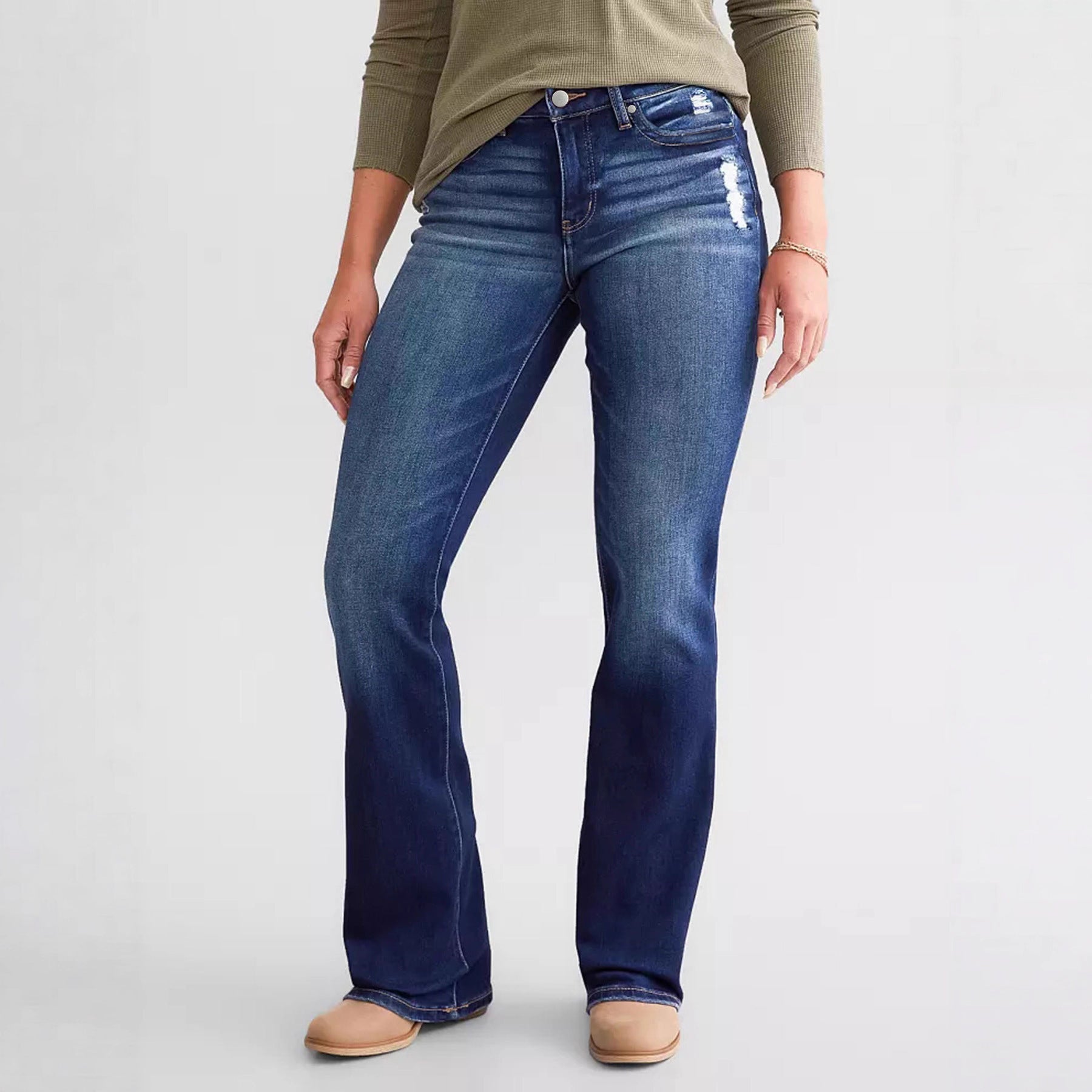 Women’s High-Waist Stretch Slim Fit Flared Ripped Jeans