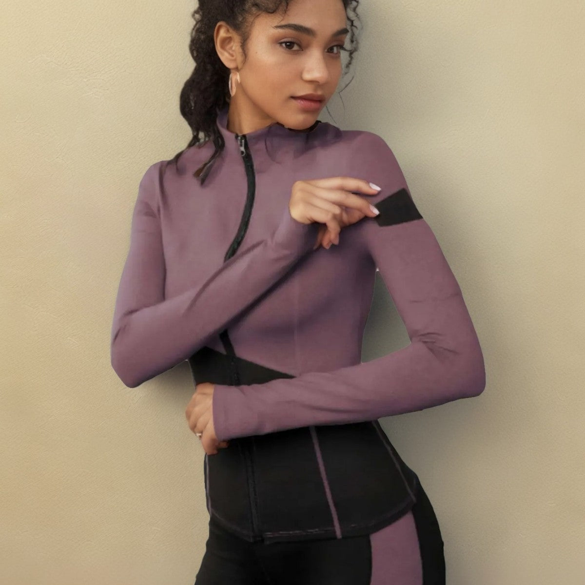 Women’s 2-Piece Sportswear Set – Long Sleeve Top & High Waist Leggings – Slim Fit Workout Outfit