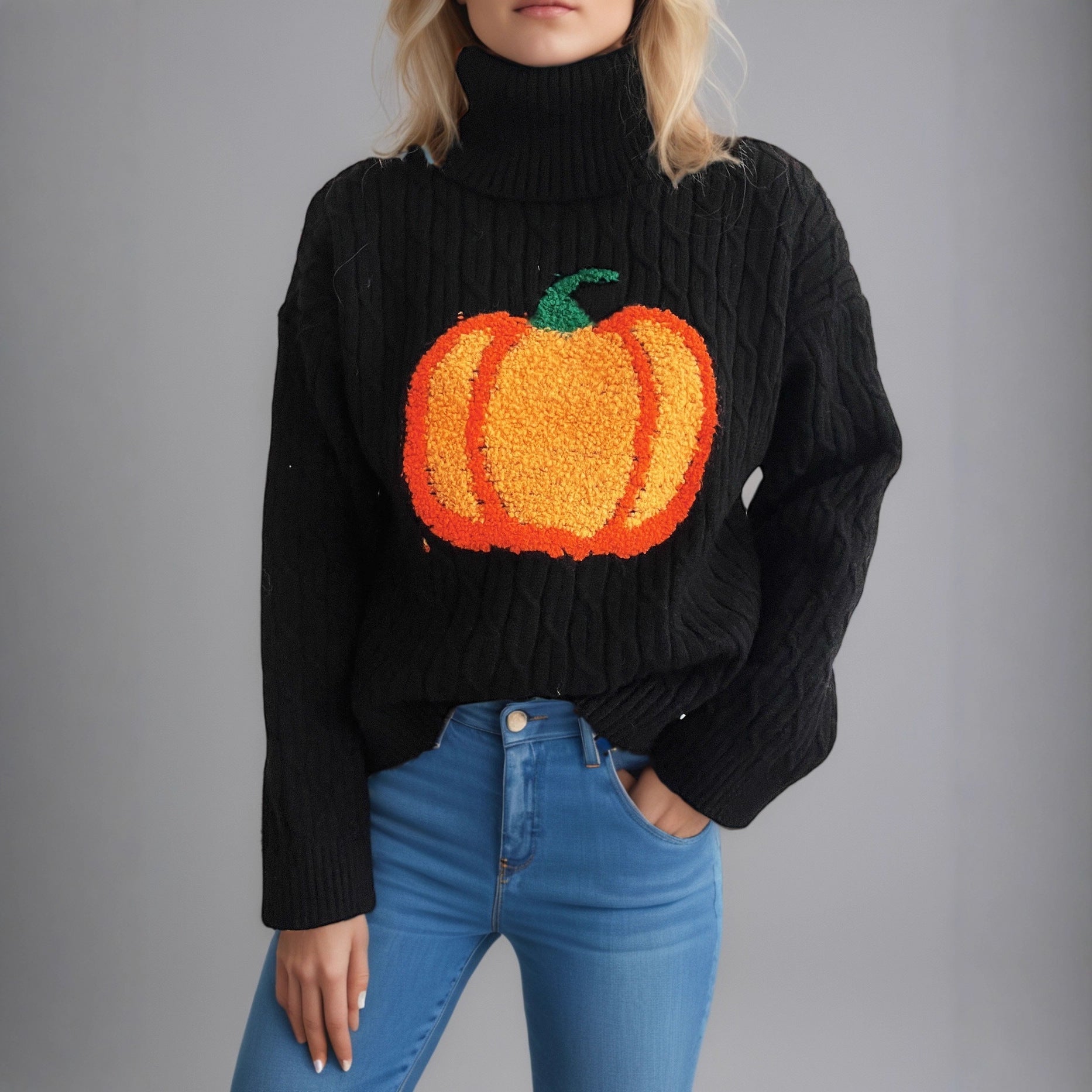 Women’s Vintage Pumpkin Knit Sweater – Cozy Autumn Pullover