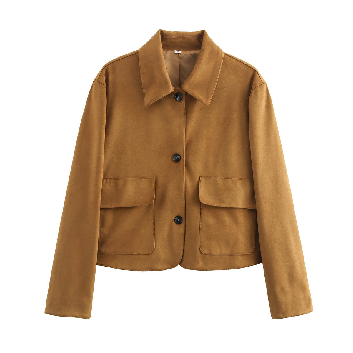 Women’s Retro Suede Velvet Long-Sleeve Jacket with Double Pockets