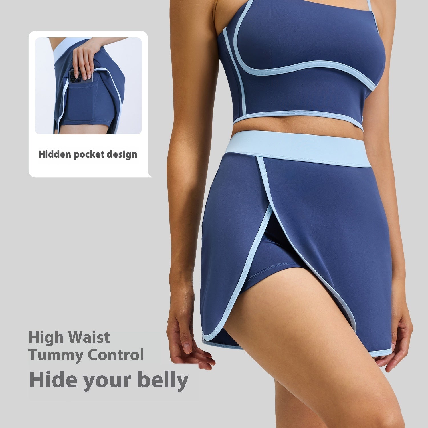 High Waist Sports Skirt with Hidden Pocket – Women’s Fitness Yoga Skirt for Tummy Control