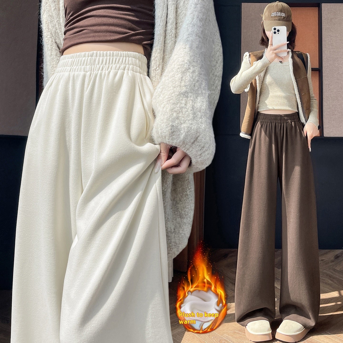 Narrow Wide-Leg Pants for Women – Loose Fit, Draped Effect, High Waist Comfort
