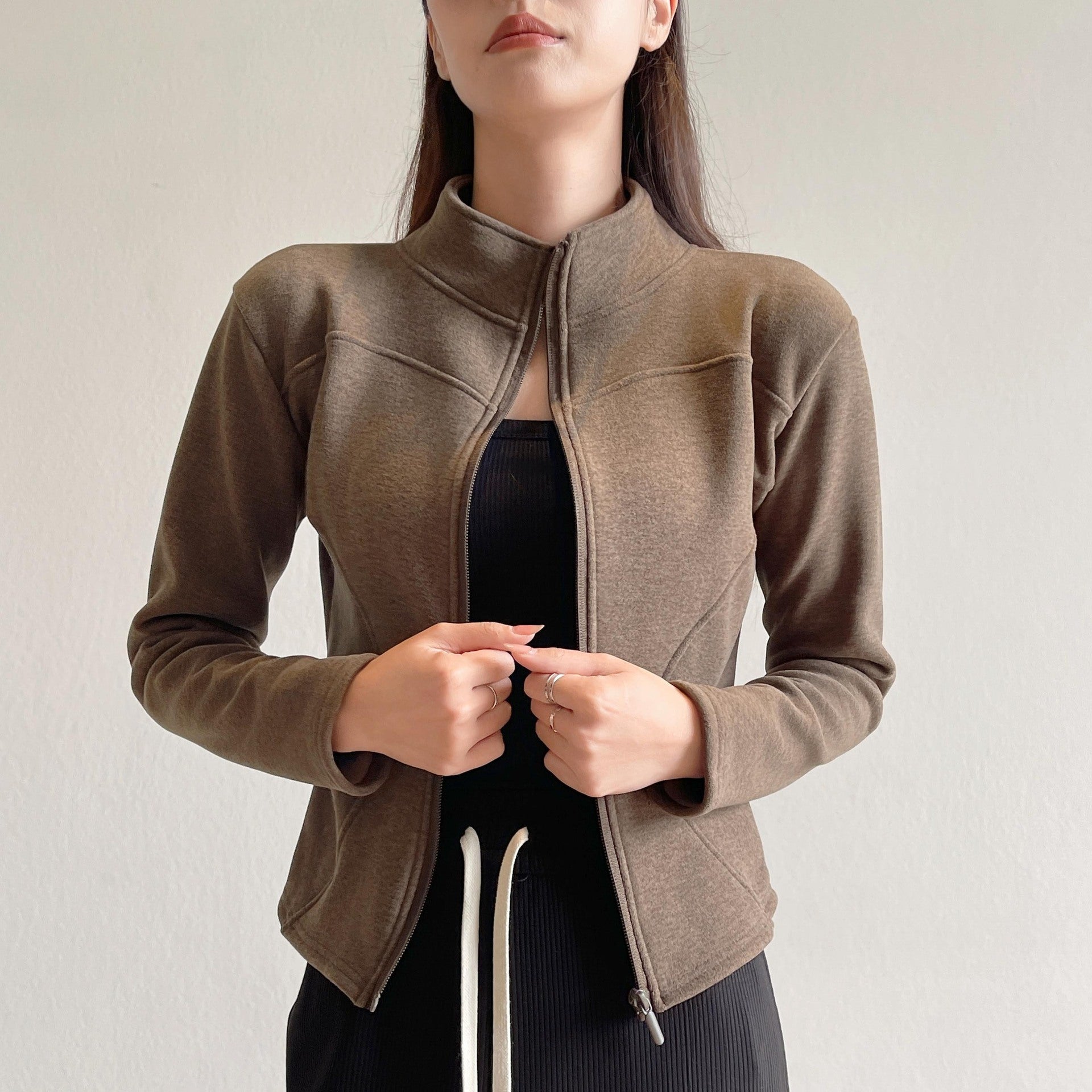Stand Collar Short Coat – Women’s Warm Zipper Hoodie Jacket