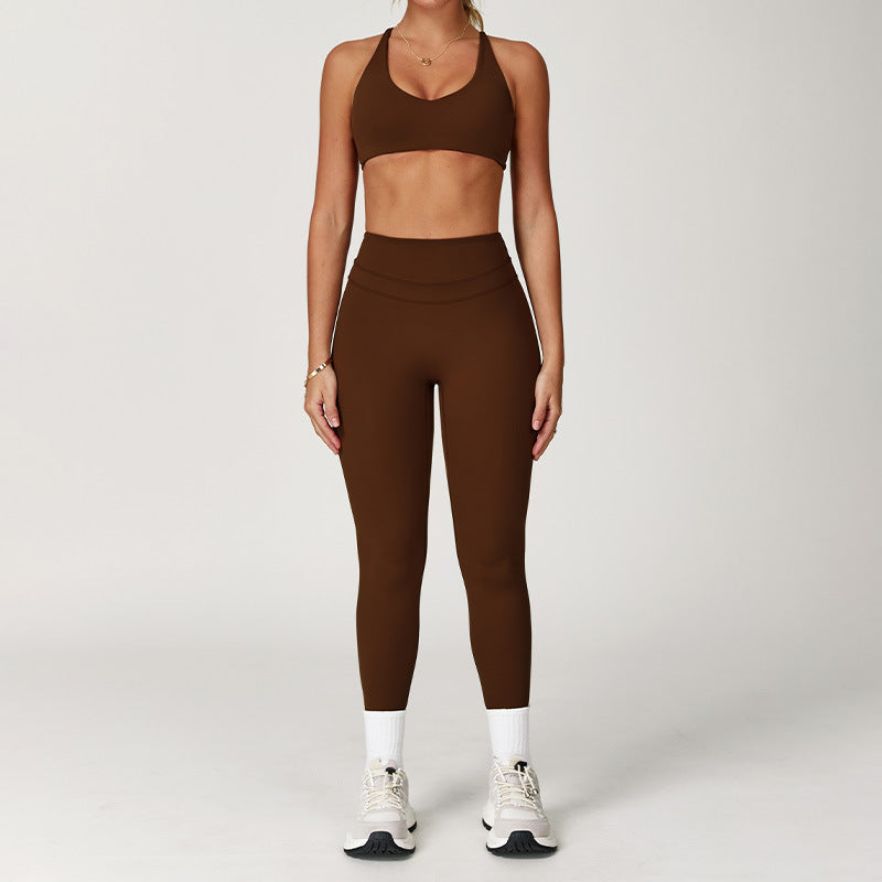 Women’s 2-Piece Yoga Set – Back Cross Sports Bra & High Waist Leggings