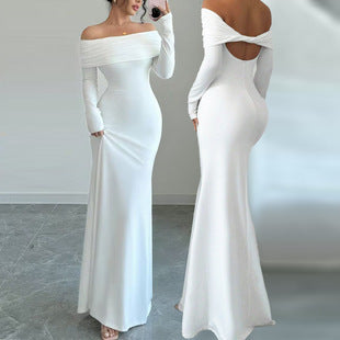 Women’s Off-Shoulder Long Sleeve Slim Fit Evening Maxi Dress