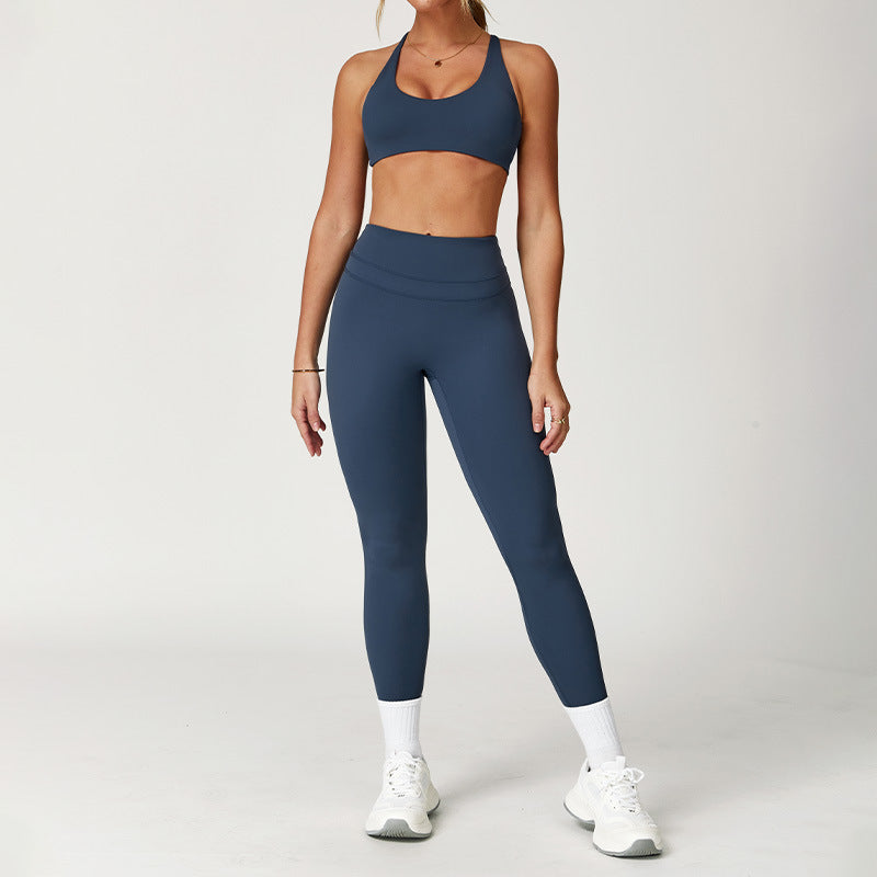 Women’s 2-Piece Yoga Set – Back Cross Sports Bra & High Waist Leggings