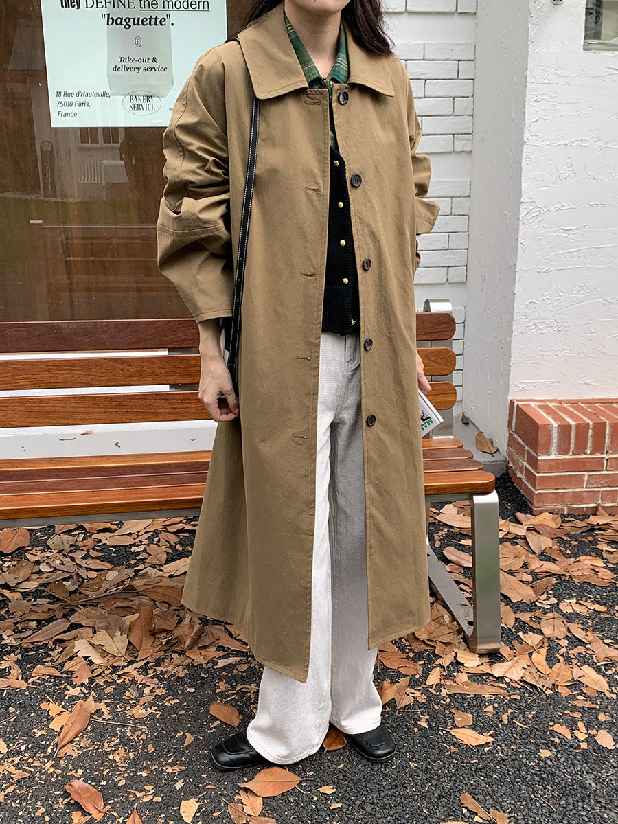 Minimalist Long Trench Coat with Lapel Collar
