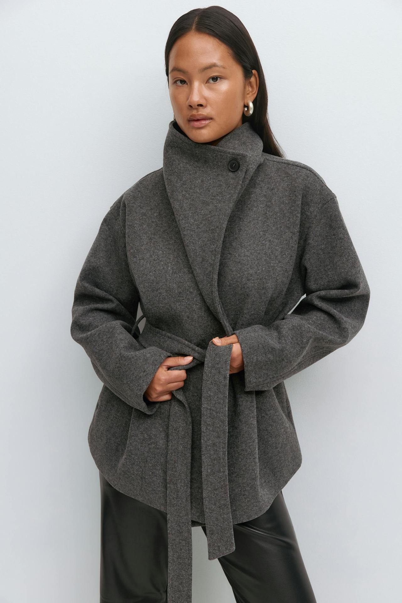 Women’s Autumn Winter Woolen Belted Coat – Elegant Mid-Length Jacket