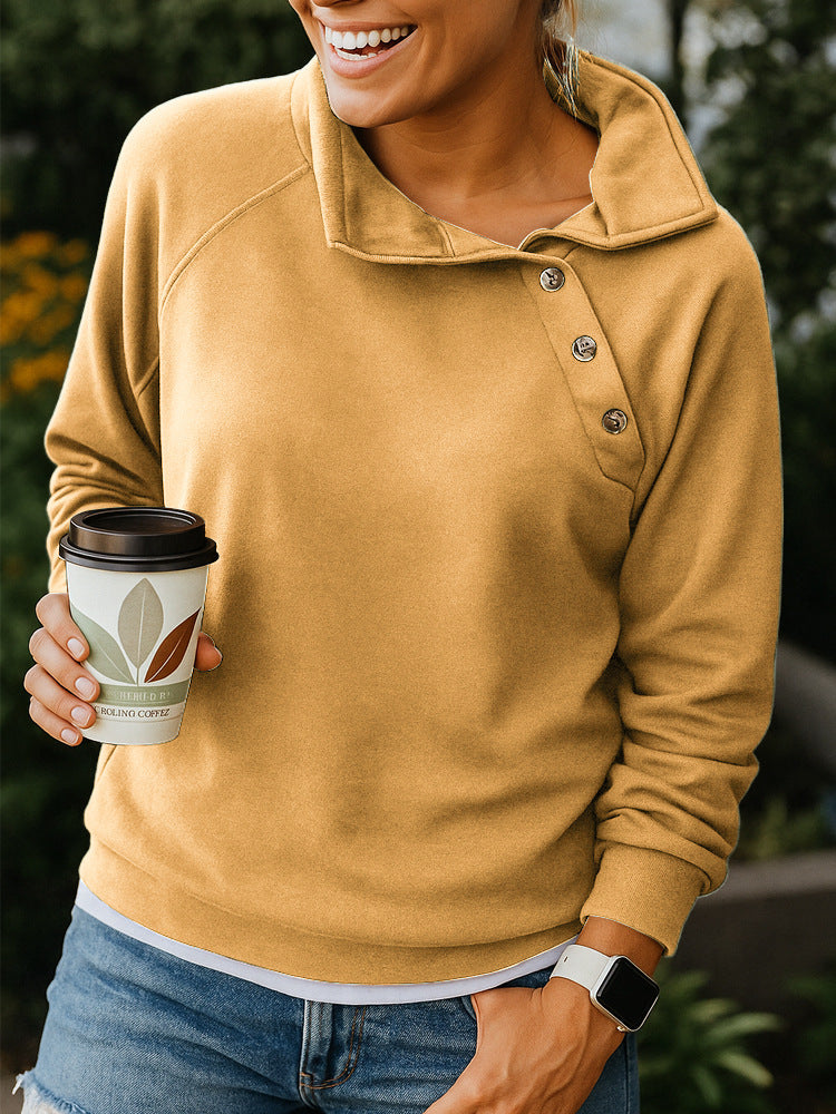 Casual Loose Long Sleeve Button Collar Pullover Sweater