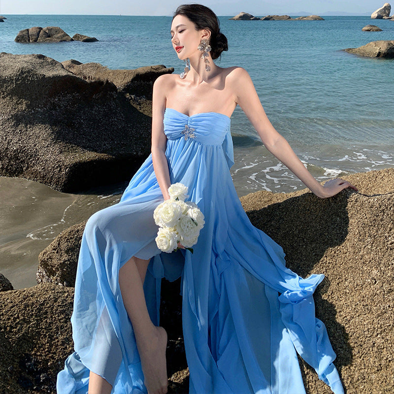 Seaside Breeze Strapless Maxi Dress – Flowing Holiday Style