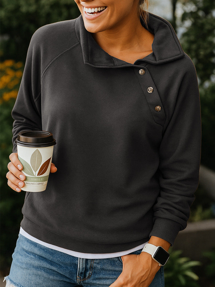 Casual Loose Long Sleeve Button Collar Pullover Sweater